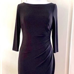 Ralph Lauren Classic Black Dress Ruching on Waist Side Long Sleeves